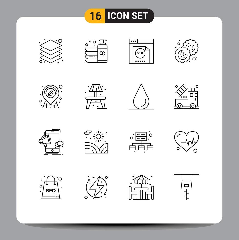 16 Universal Outline Signs Symbols of location cutter wash cookie baking Editable Vector Design Elements