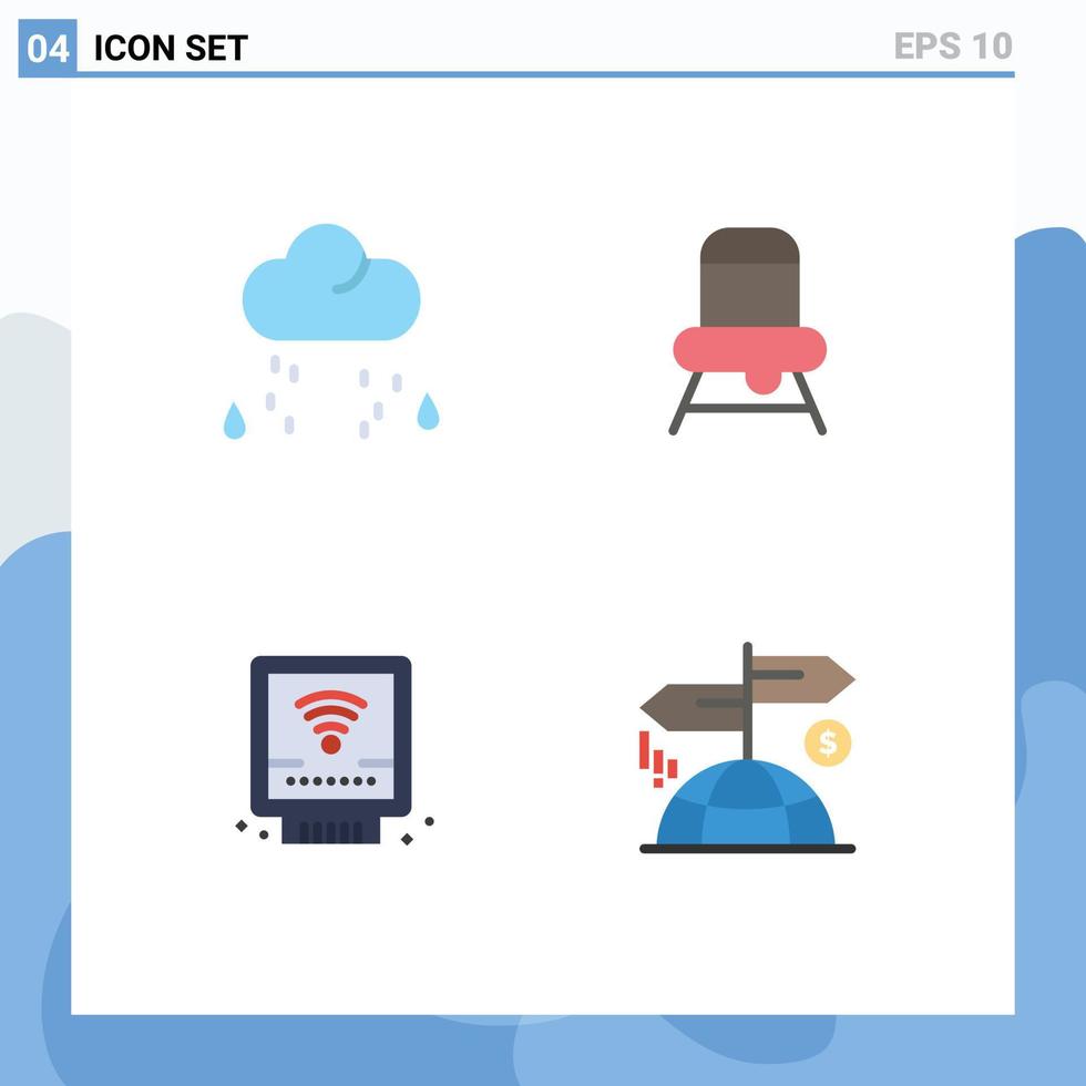 Group of 4 Modern Flat Icons Set for cloud plumber rain feeding advertising Editable Vector Design Elements