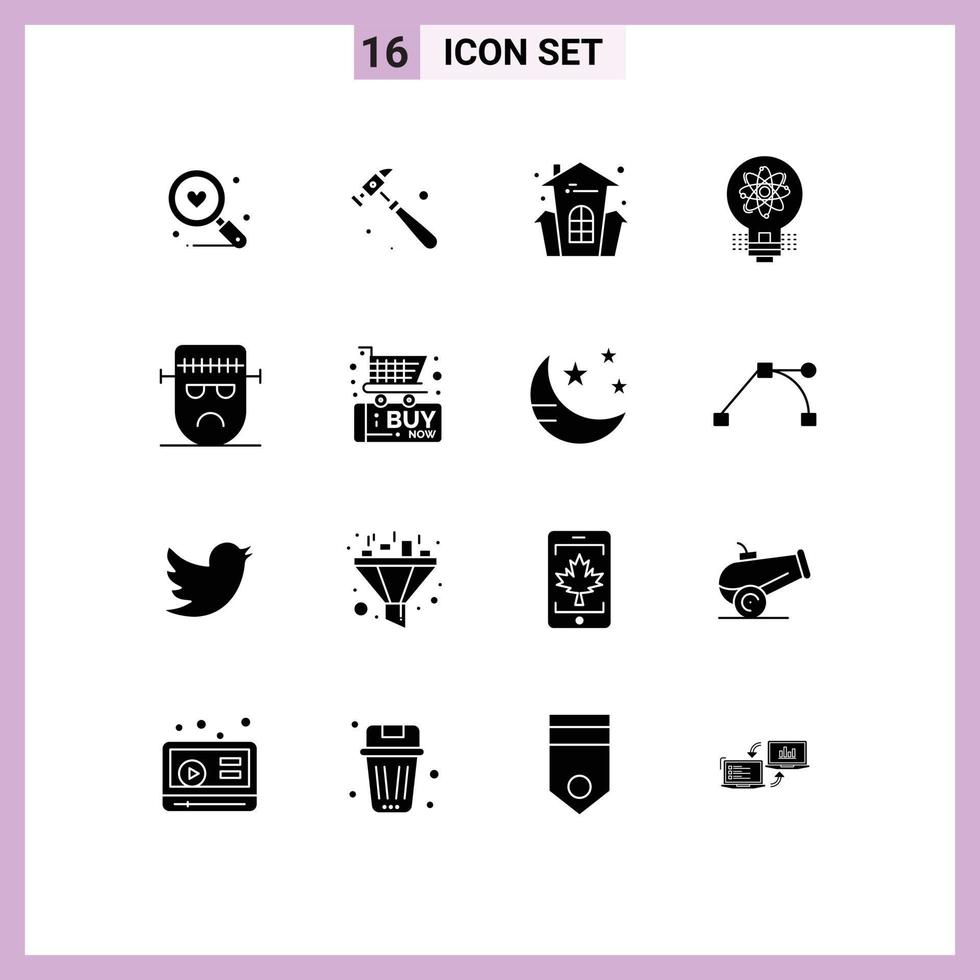 Pictogram Set of 16 Simple Solid Glyphs of evil startup celebration solution innovation Editable Vector Design Elements