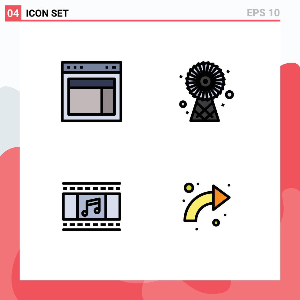 conjunto de 4 4 moderno ui íconos símbolos señales para diseño animación web ecológico película carrete editable vector diseño elementos