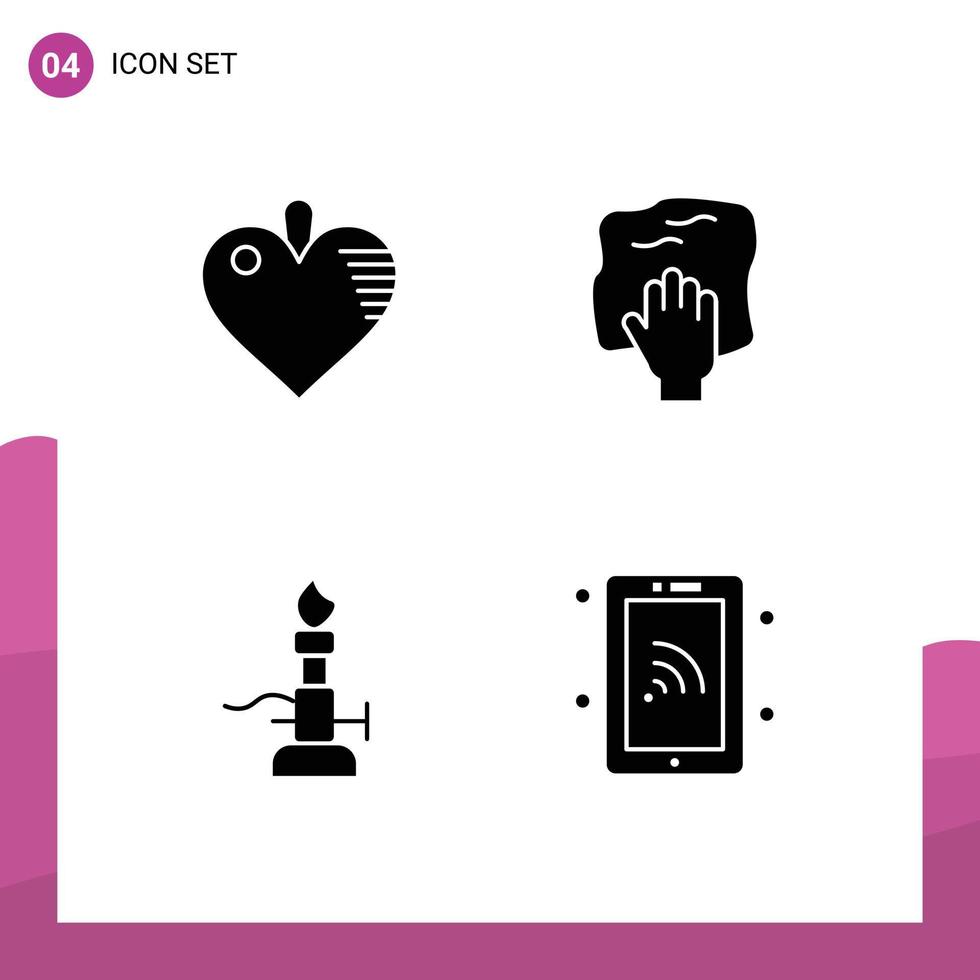 Pack of 4 creative Solid Glyphs of healthcare lab cleaning rub science Editable Vector Design Elements