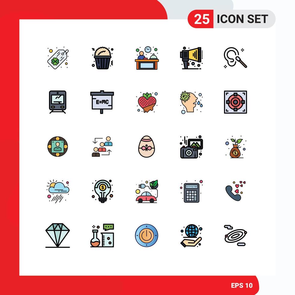 Filled line Flat Color Pack of 25 Universal Symbols of train cleaning manager ear speaker Editable Vector Design Elements
