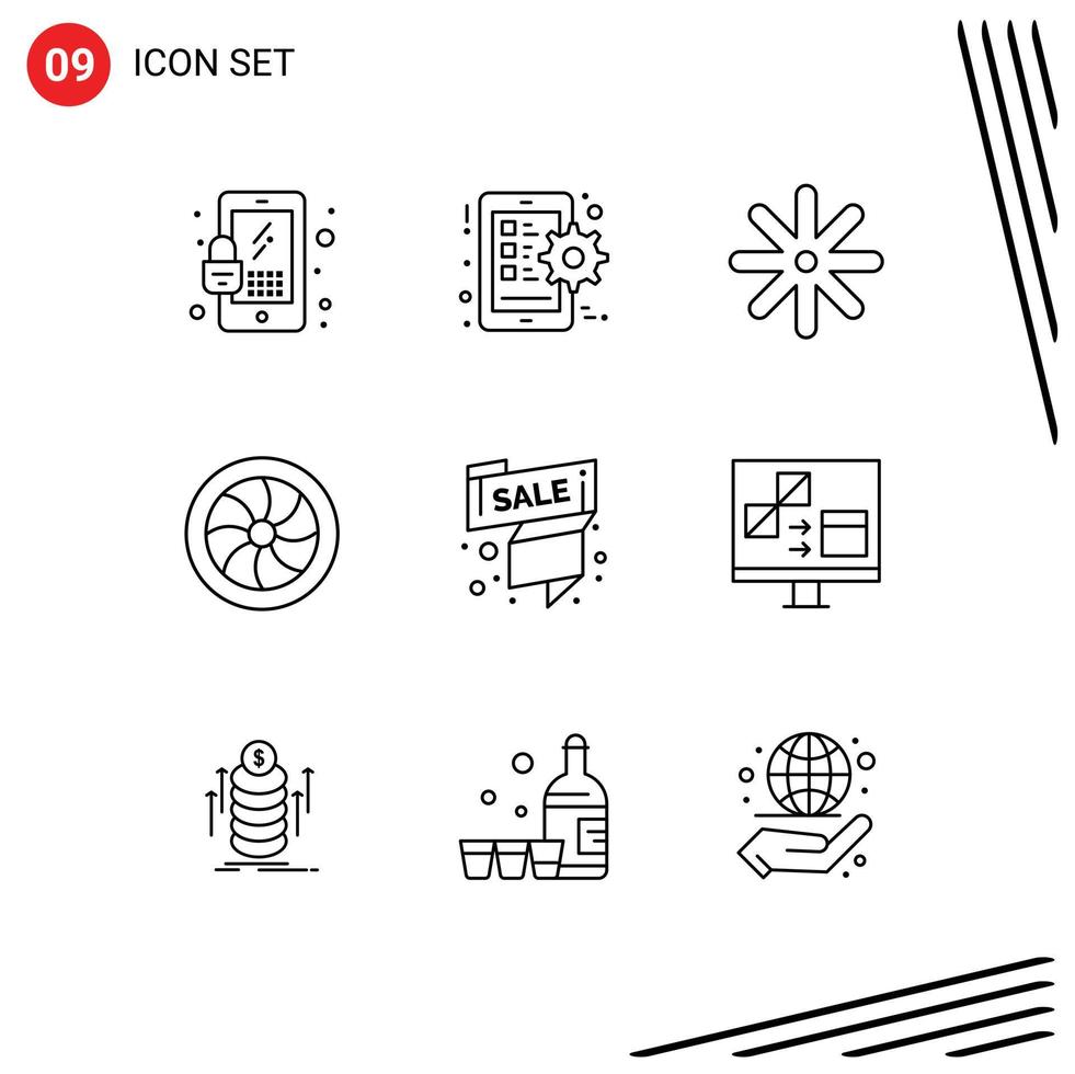 Pack of 9 creative Outlines of sale tag sale nature label repair Editable Vector Design Elements