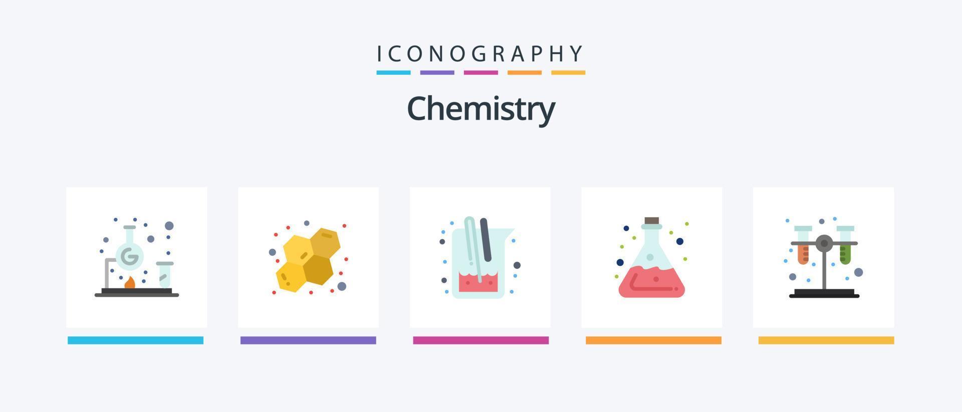 Chemistry Flat 5 Icon Pack Including chemistry. acid. medicine. tube. chemistry. Creative Icons Design vector