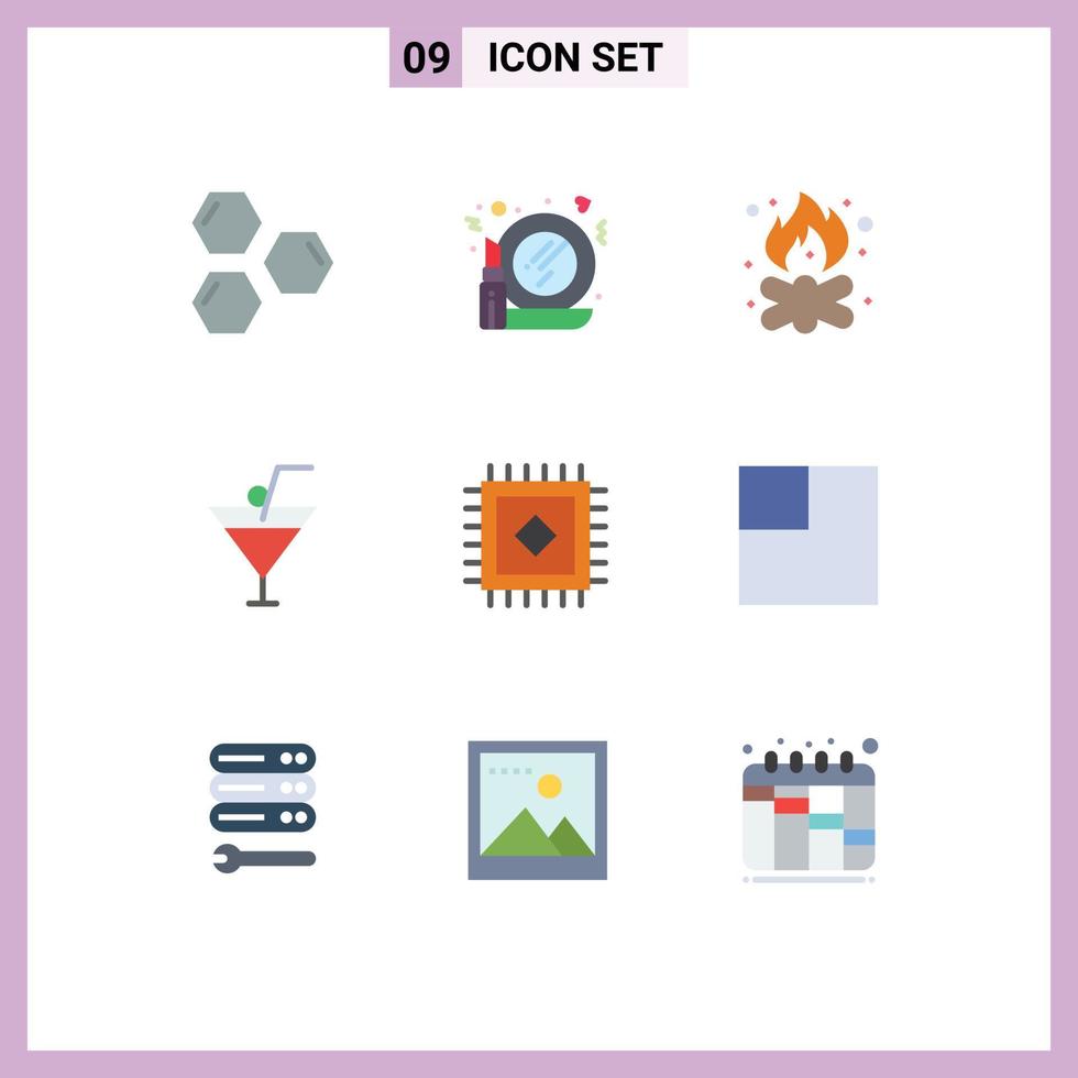 Set of 9 Modern UI Icons Symbols Signs for carpet food and restaurant make up drink campfire Editable Vector Design Elements