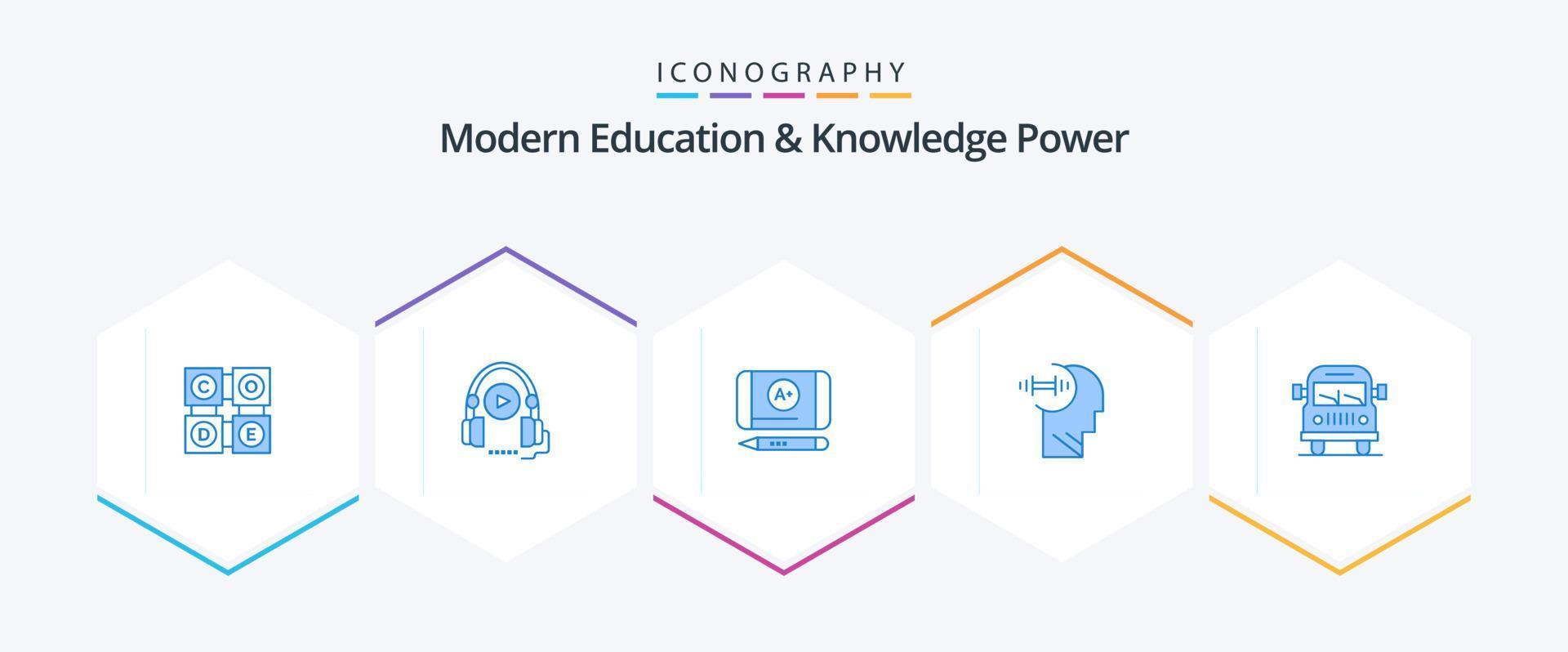 Modern Education And Knowledge Power 25 Blue icon pack including vehicle. truck. best grade. head. brian vector
