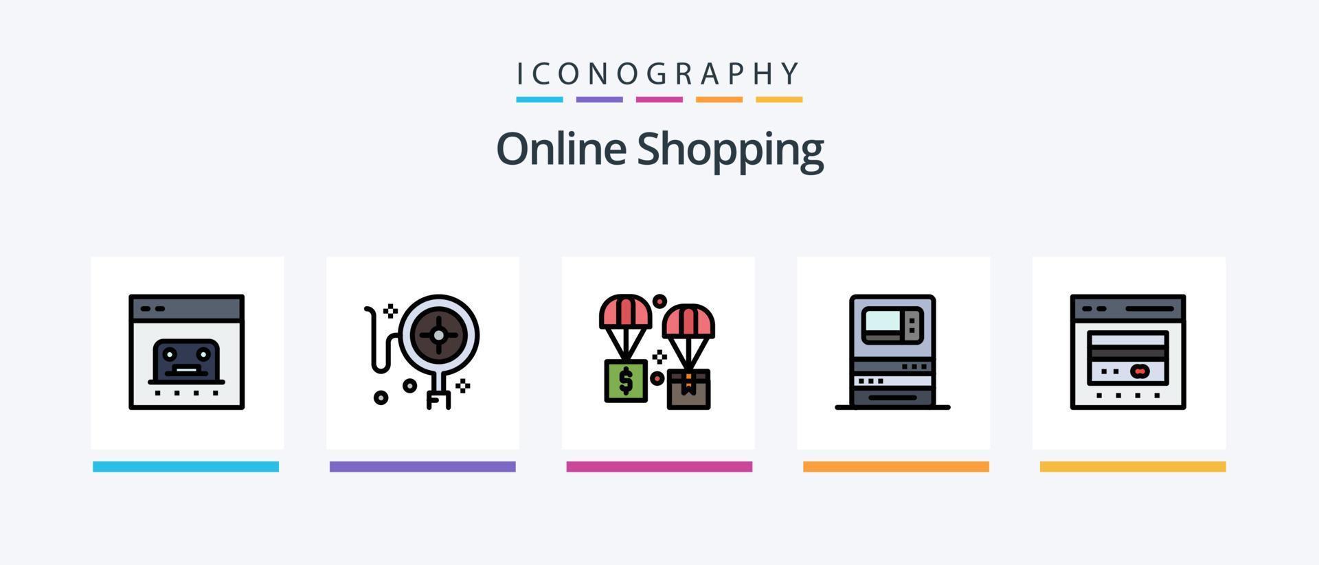 en línea compras línea lleno 5 5 icono paquete incluso en línea. comprar. tienda. almacenar. en línea. creativo íconos diseño vector
