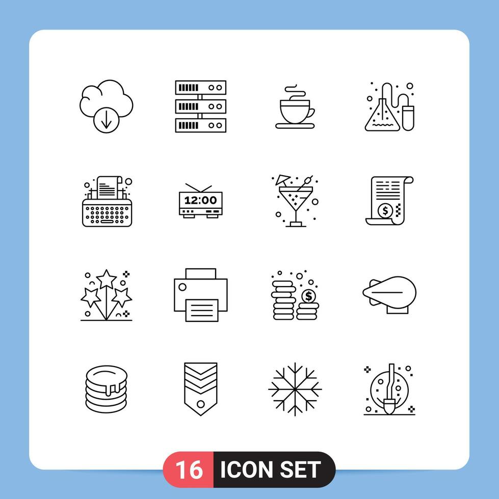 Set of 16 Vector Outlines on Grid for clock typewriter cup type lab Editable Vector Design Elements
