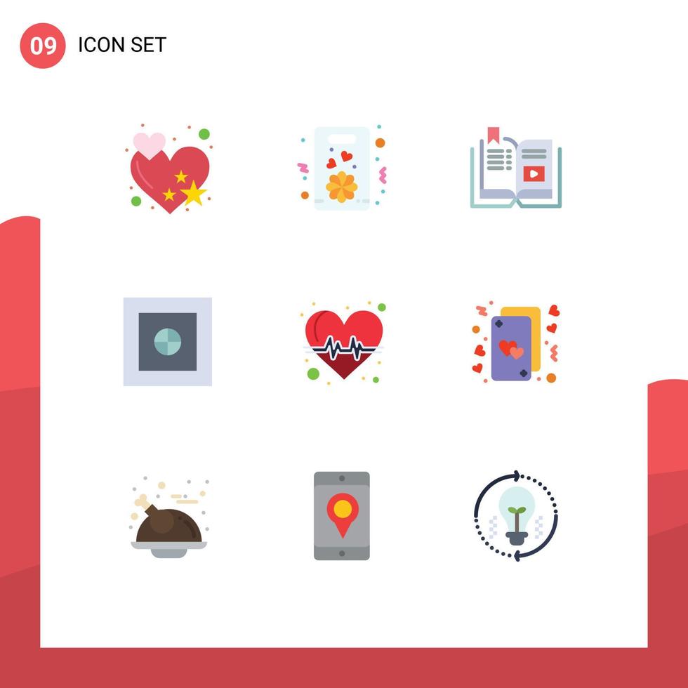 Editable Vector Line Pack of 9 Simple Flat Colors of pulse beat video safe finance Editable Vector Design Elements