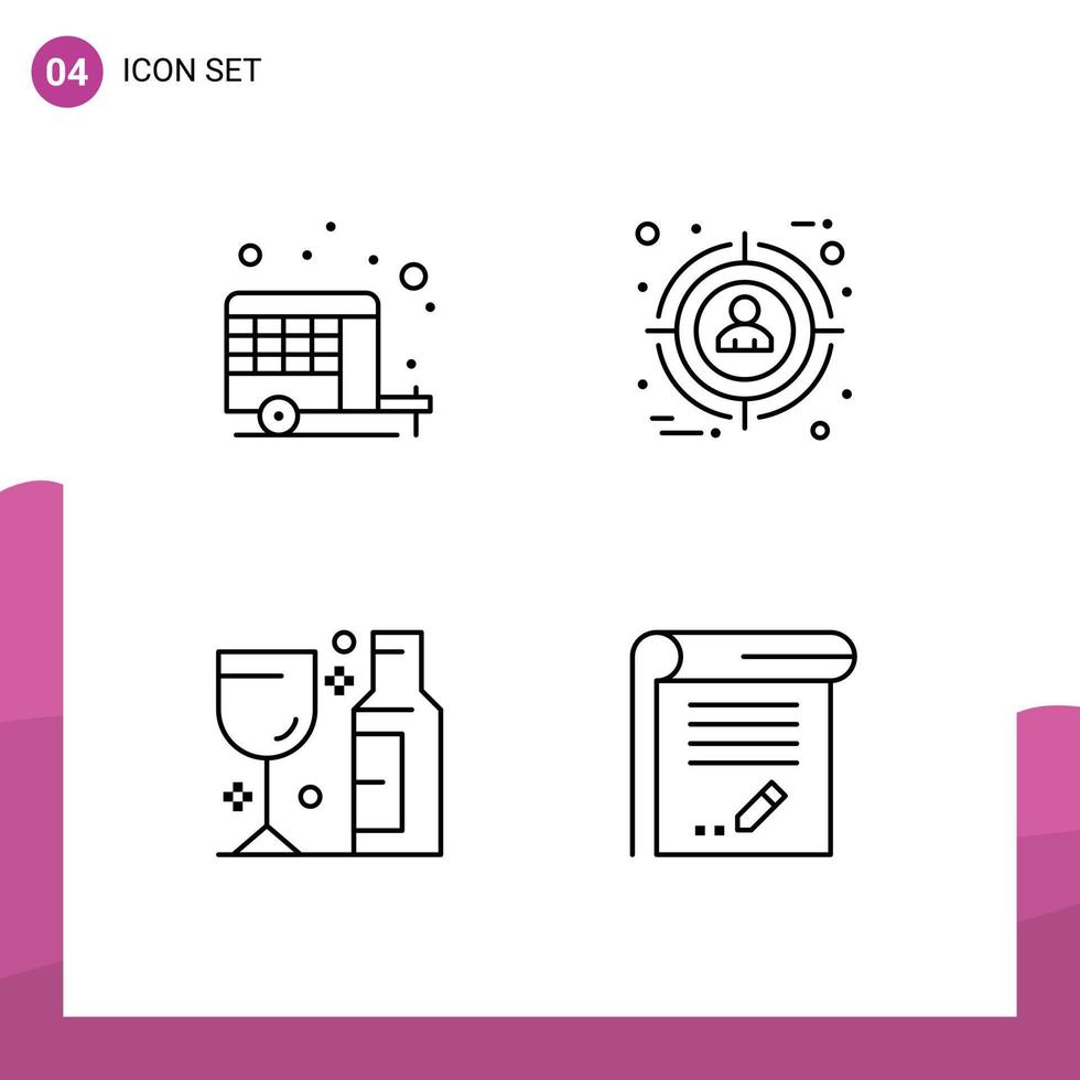 4 User Interface Line Pack of modern Signs and Symbols of agriculture glass spring target wine Editable Vector Design Elements