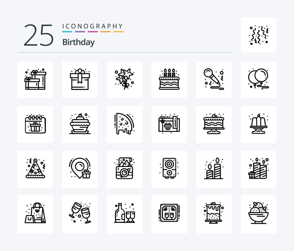 Birthday 25 Line icon pack including birthday. celebration. candle. birthday. sing vector