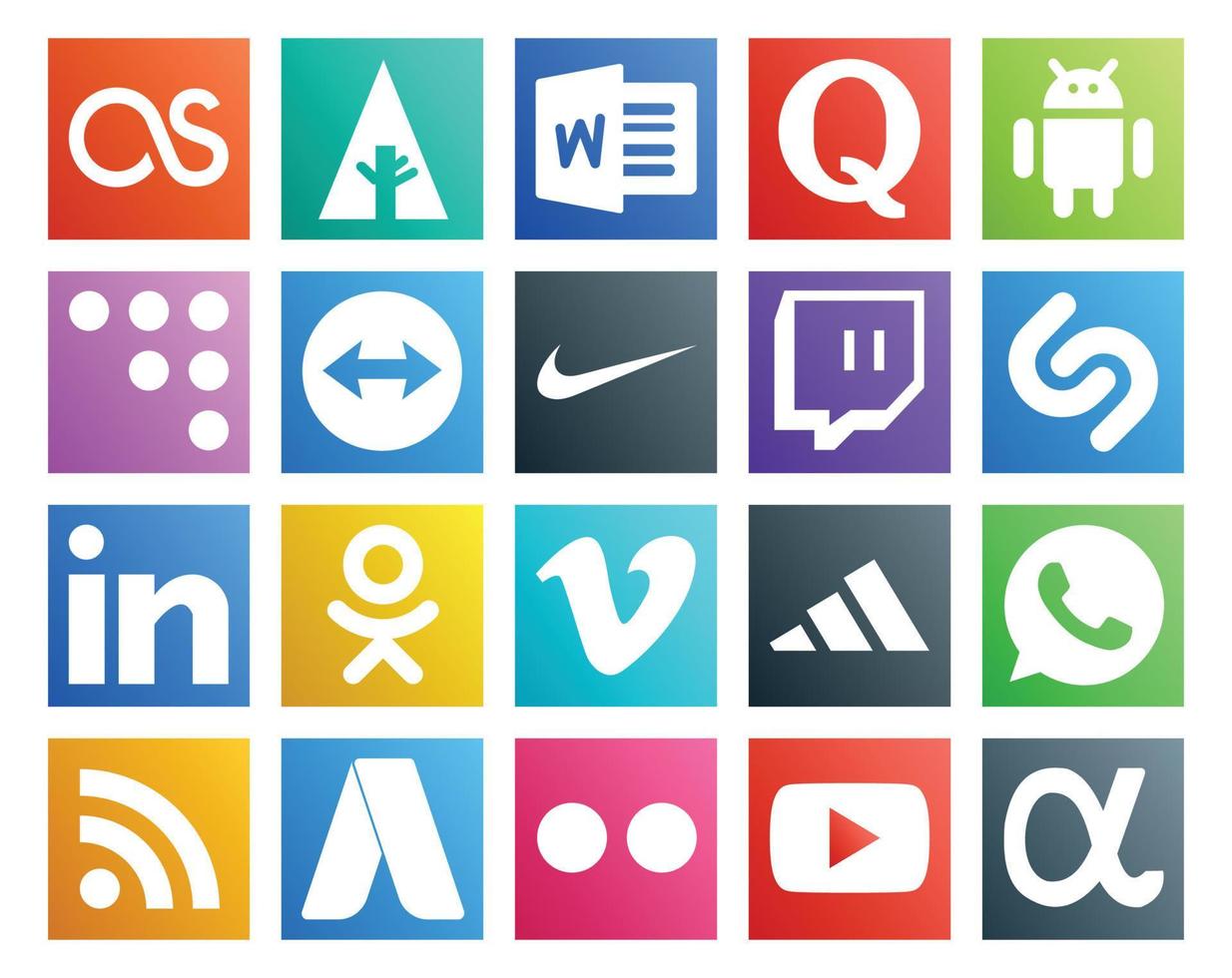 20 social medios de comunicación icono paquete incluso rss adidas nike vídeo odnoklassniki vector