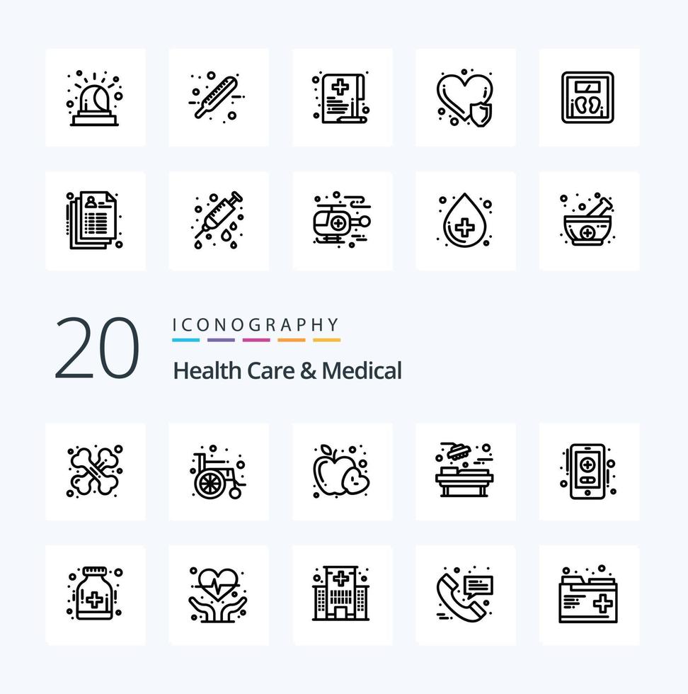 20 Health Care And Medical Line icon Pack like online health care food surgery medical vector