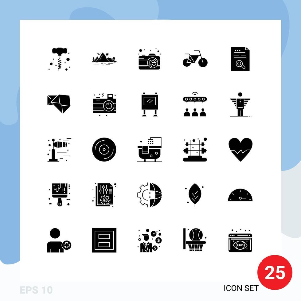 Editable Vector Line Pack of 25 Simple Solid Glyphs of find document camera data vehicles Editable Vector Design Elements