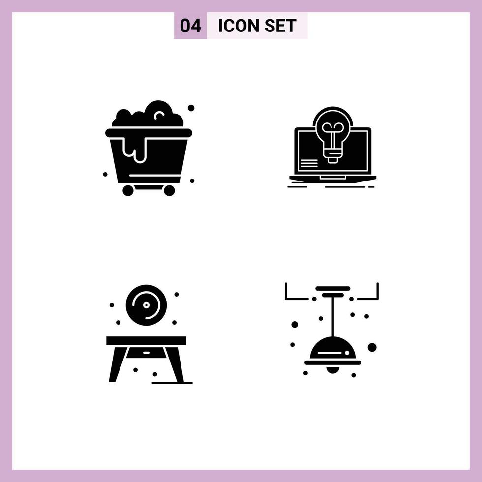 4 Thematic Vector Solid Glyphs and Editable Symbols of pollution living bulb screen disk Editable Vector Design Elements