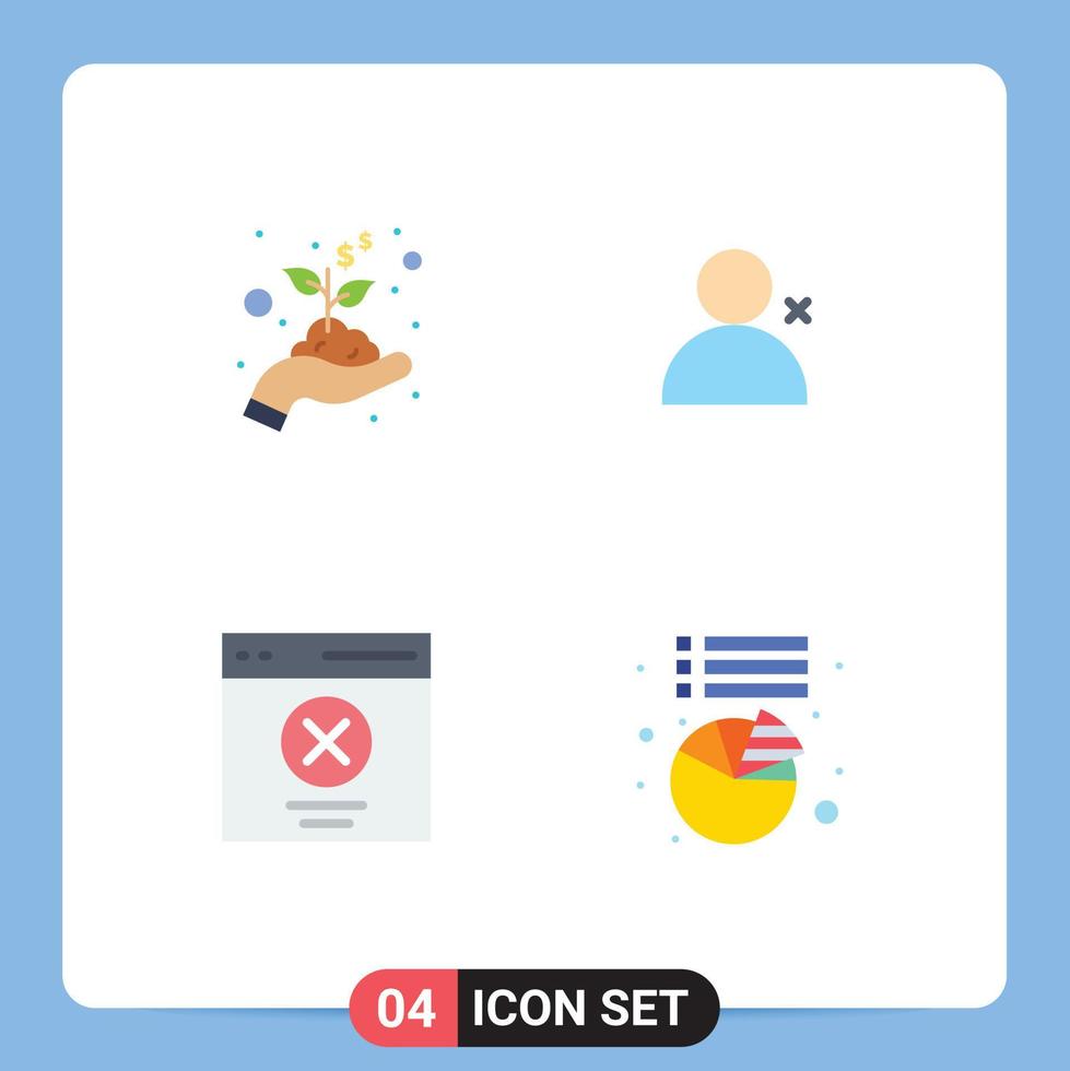 Group of 4 Flat Icons Signs and Symbols for growth message discover people communication chart Editable Vector Design Elements