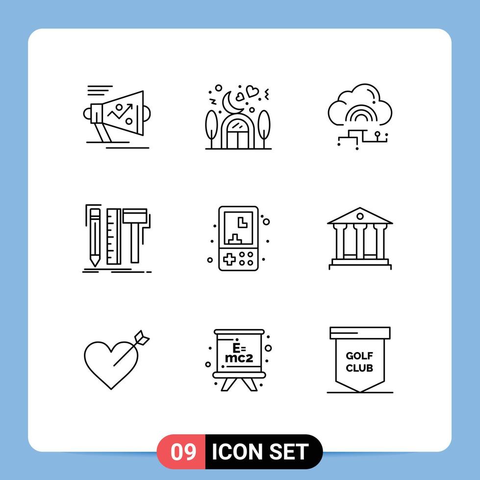 universal icono símbolos grupo de 9 9 moderno contornos de herramientas diseñador amante diseño conectar editable vector diseño elementos