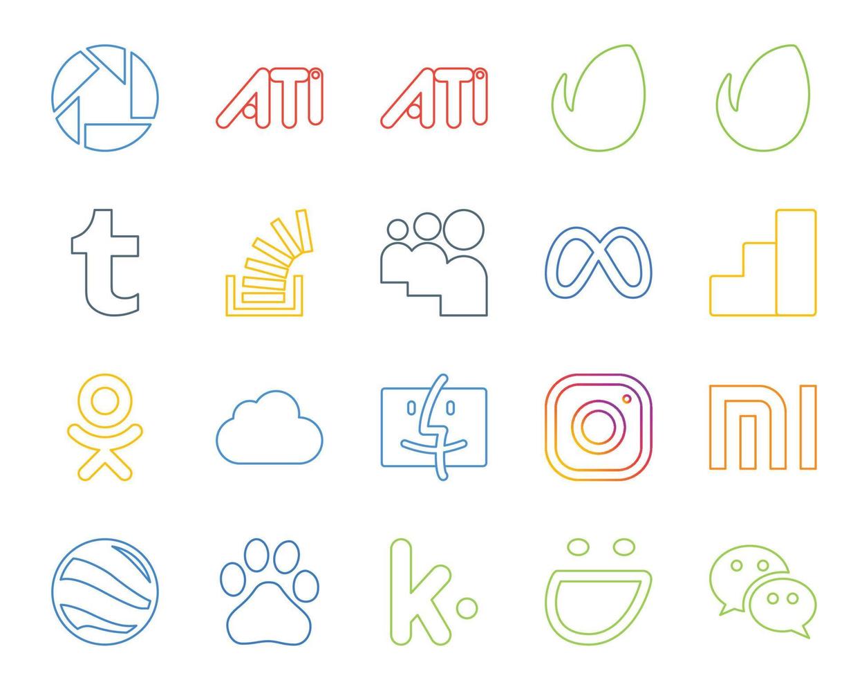 20 Social Media Icon Pack Including google earth instagram myspace finder odnoklassniki vector