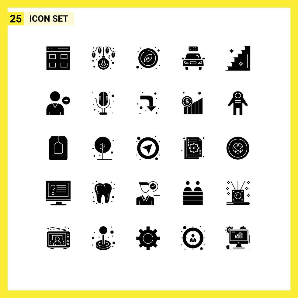 Modern Set of 25 Solid Glyphs and symbols such as floor energy circle electric car Editable Vector Design Elements