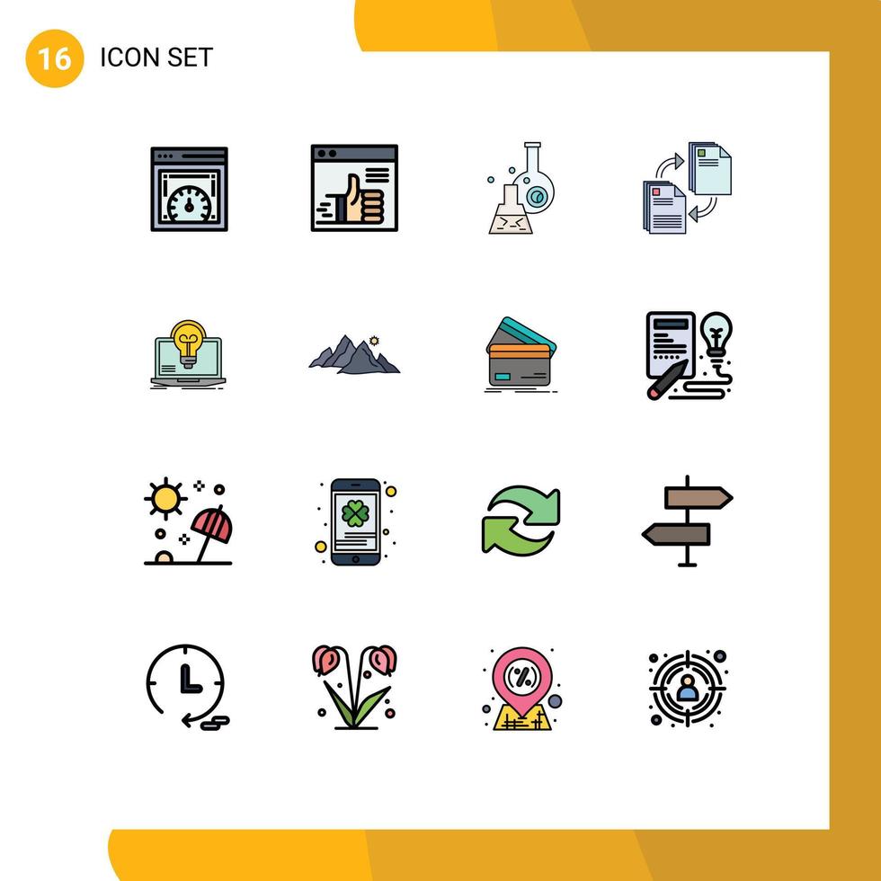 16 Universal Flat Color Filled Line Signs Symbols of document share web sharing tube Editable Creative Vector Design Elements