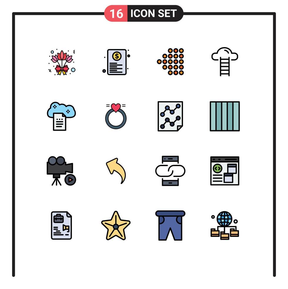 User Interface Pack of 16 Basic Flat Color Filled Lines of file storage cloud reporting arrow interface cloud Editable Creative Vector Design Elements