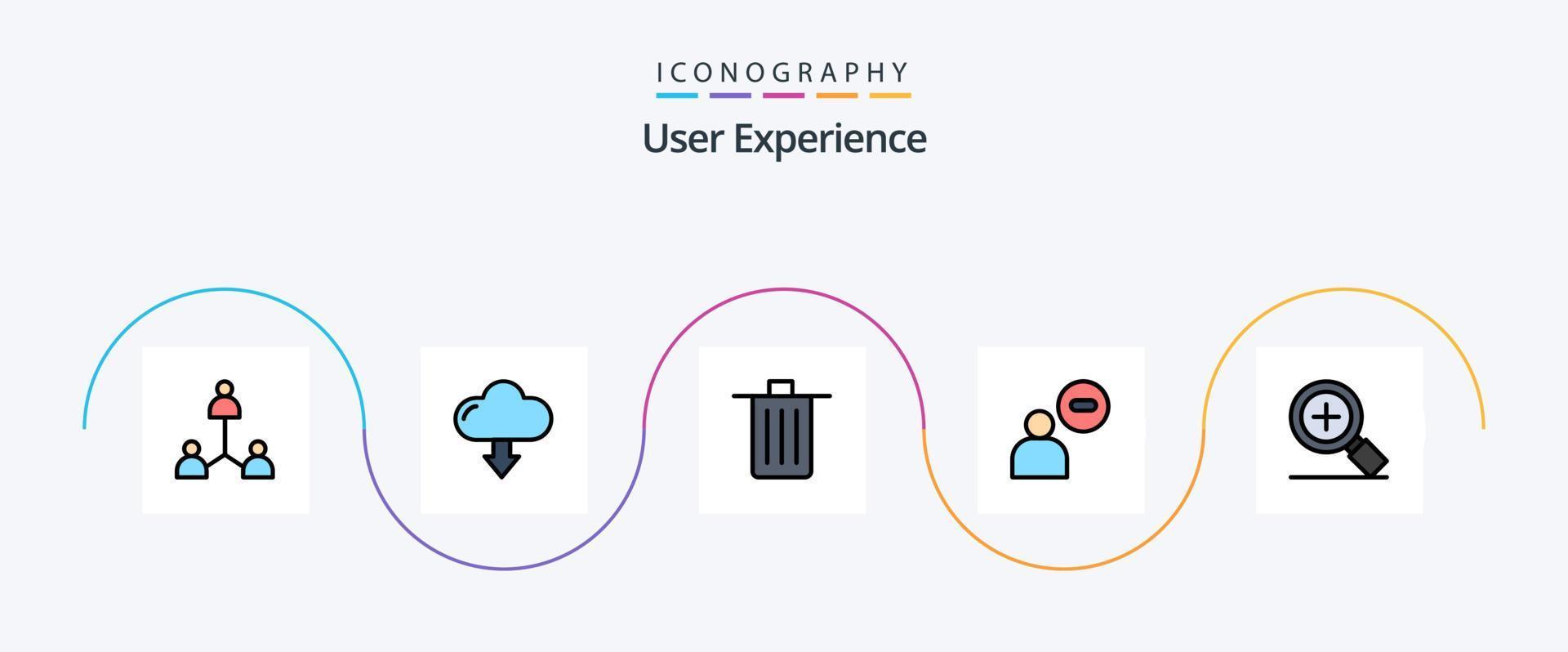 User Experience Line Filled Flat 5 Icon Pack Including magnifier. user. basket. man. trash vector