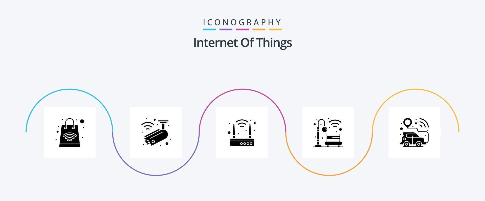 Internet de cosas glifo 5 5 icono paquete incluso . inteligente coche. enrutador navegación. parque vector