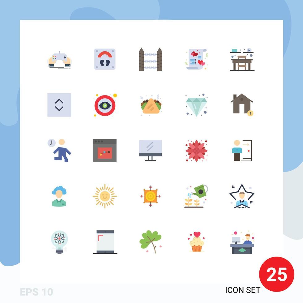 Pictogram Set of 25 Simple Flat Colors of love heart wellness card signaling Editable Vector Design Elements