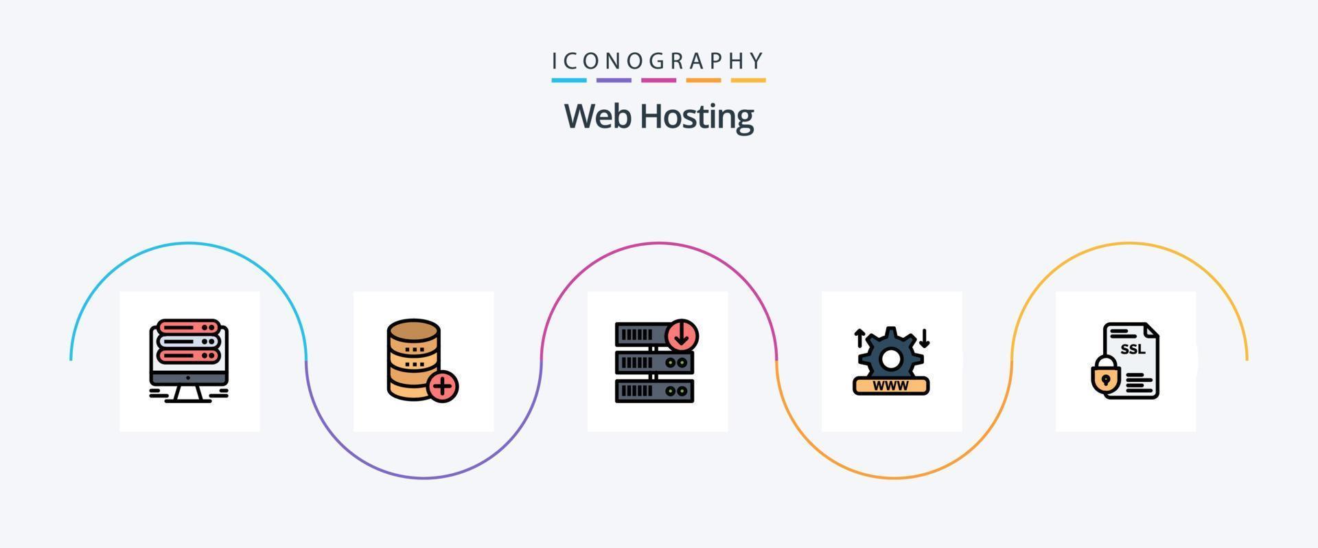 Web Hosting Line Filled Flat 5 Icon Pack Including banking. system. add. security. server download vector