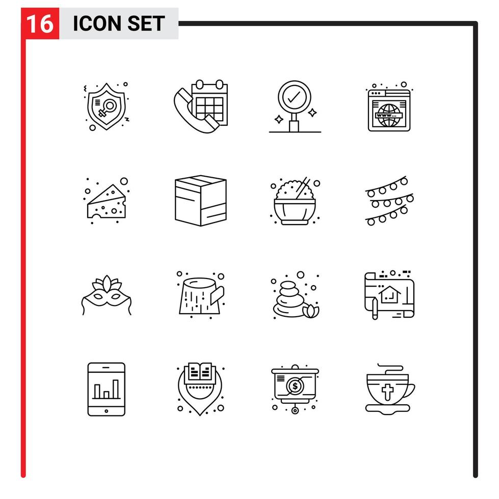 Pack of 16 creative Outlines of world web date search search Editable Vector Design Elements