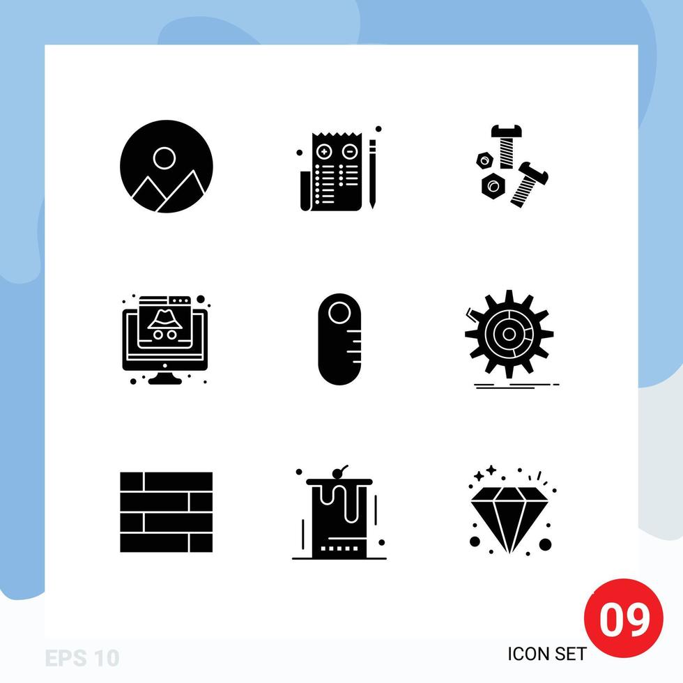 Set of 9 Modern UI Icons Symbols Signs for ruler hacker nut data crime Editable Vector Design Elements