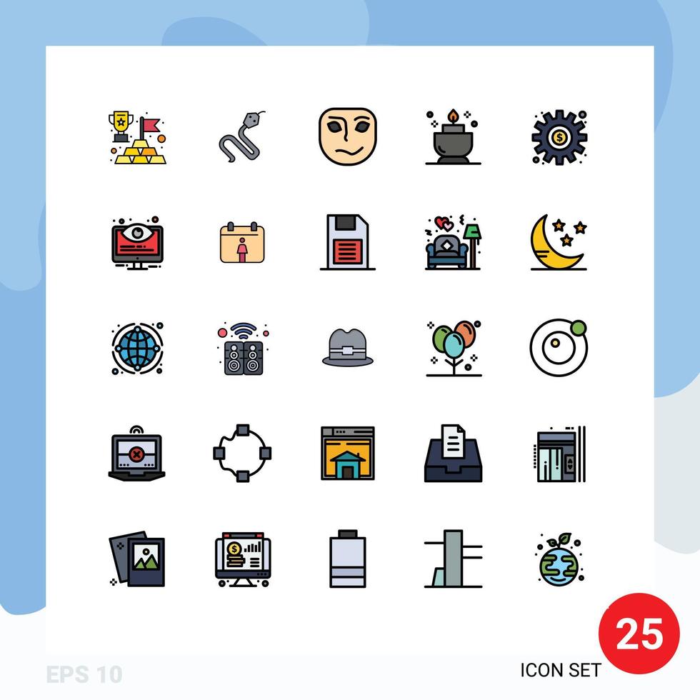 Stock Vector Icon Pack of 25 Line Signs and Symbols for preference dollar cheerful ent candle Editable Vector Design Elements