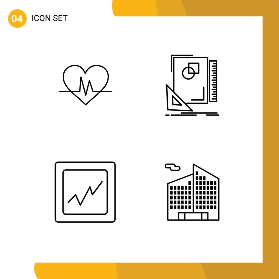 moderno conjunto de 4 4 línea de relleno plano colores pictografía de ecg analítica legumbres página edificio editable vector diseño elementos