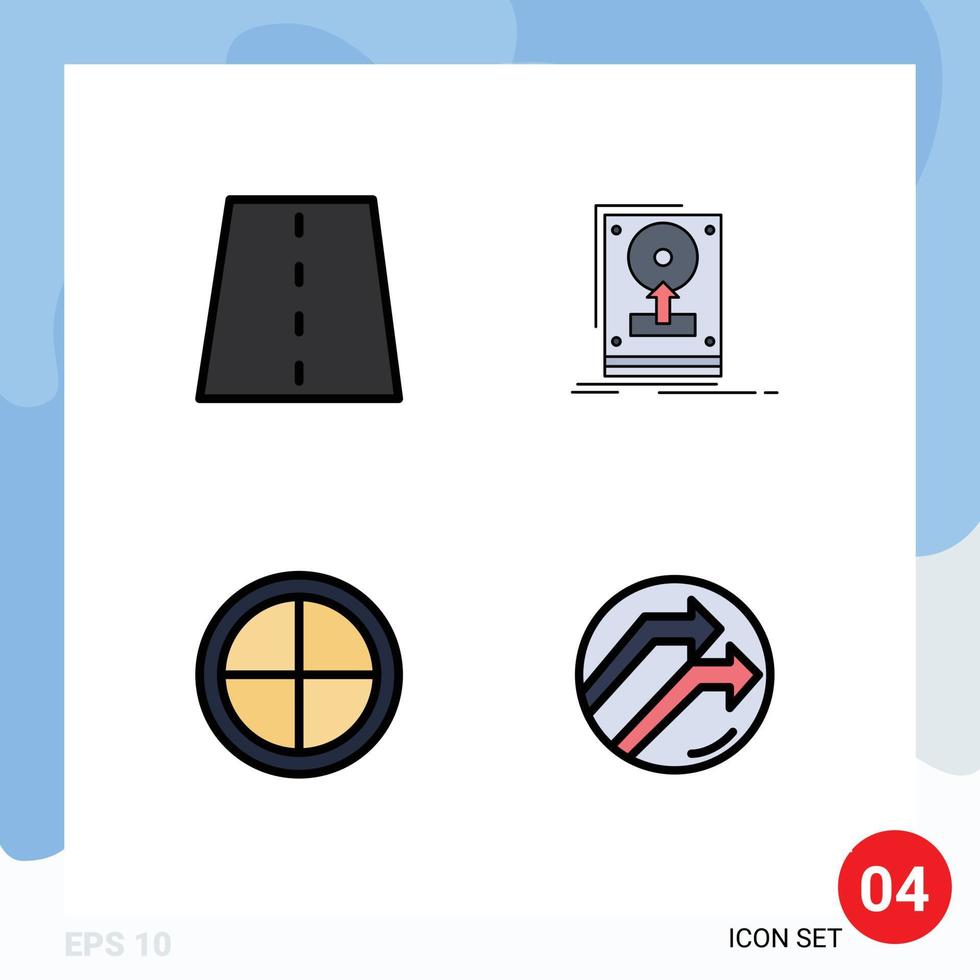 Pack of 4 creative Filledline Flat Colors of driveway upload path drive door Editable Vector Design Elements