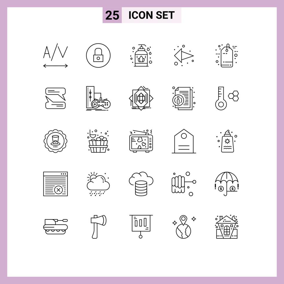 Set of 25 Modern UI Icons Symbols Signs for chatting sale soap discount left arrow Editable Vector Design Elements