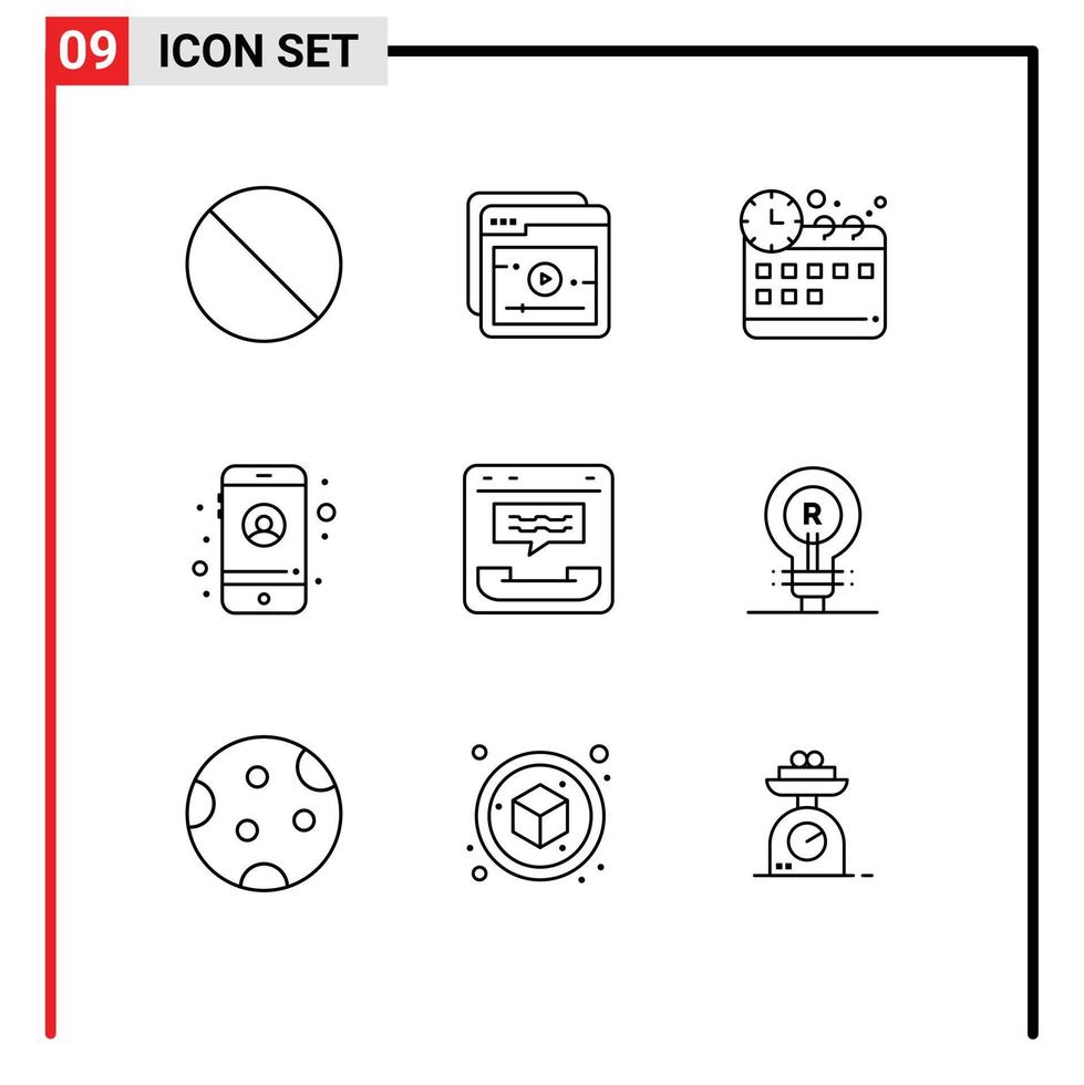 Modern Set of 9 Outlines and symbols such as brand contact time communication call Editable Vector Design Elements