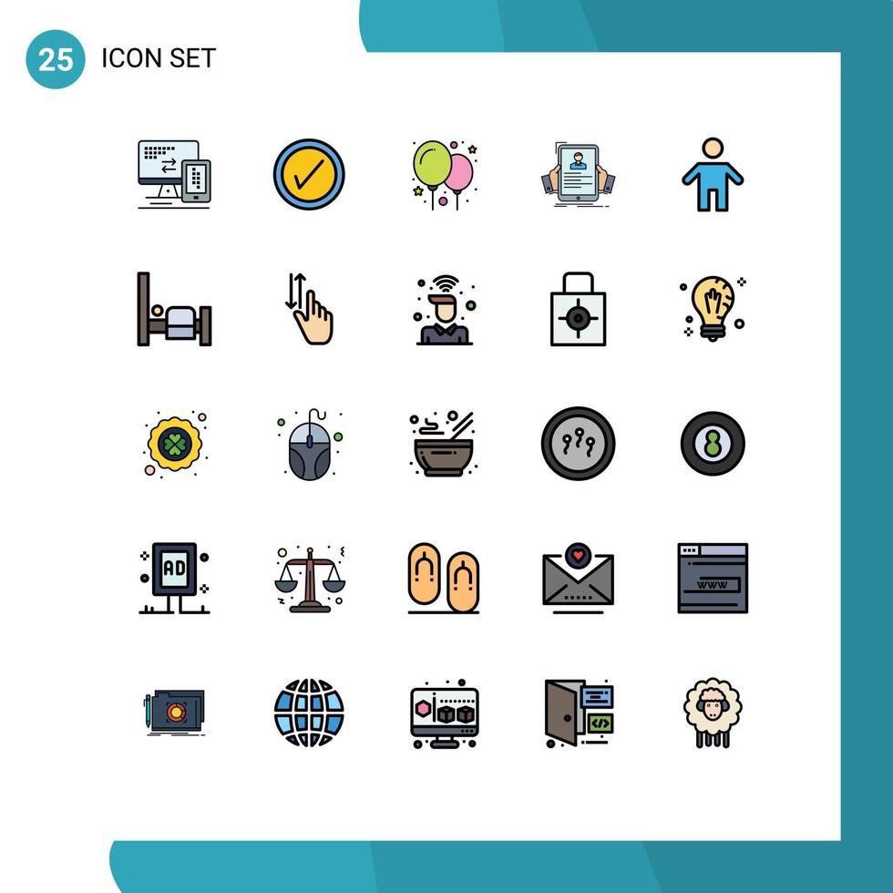 Filled line Flat Color Pack of 25 Universal Symbols of father dad balloons profile hiring Editable Vector Design Elements