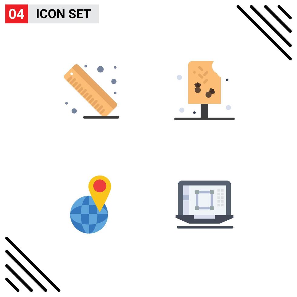 Pack of 4 creative Flat Icons of measure map ice food laptop Editable Vector Design Elements