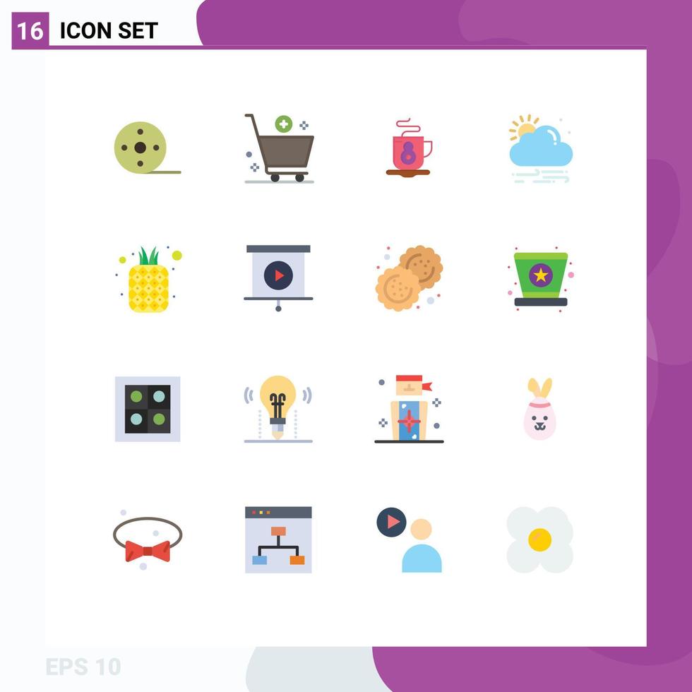 Set of 16 Modern UI Icons Symbols Signs for fruits food e weather wind Editable Pack of Creative Vector Design Elements