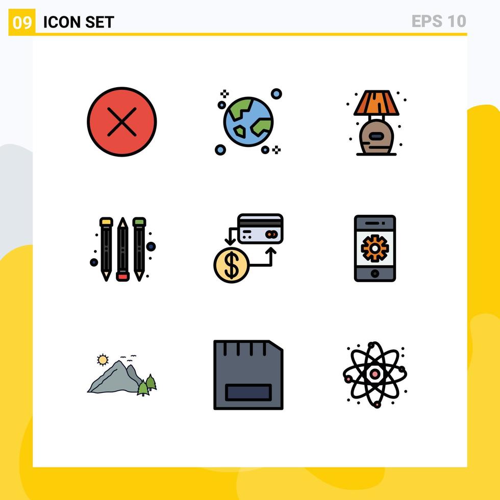 Set of 9 Modern UI Icons Symbols Signs for credit card home accounting pencil Editable Vector Design Elements