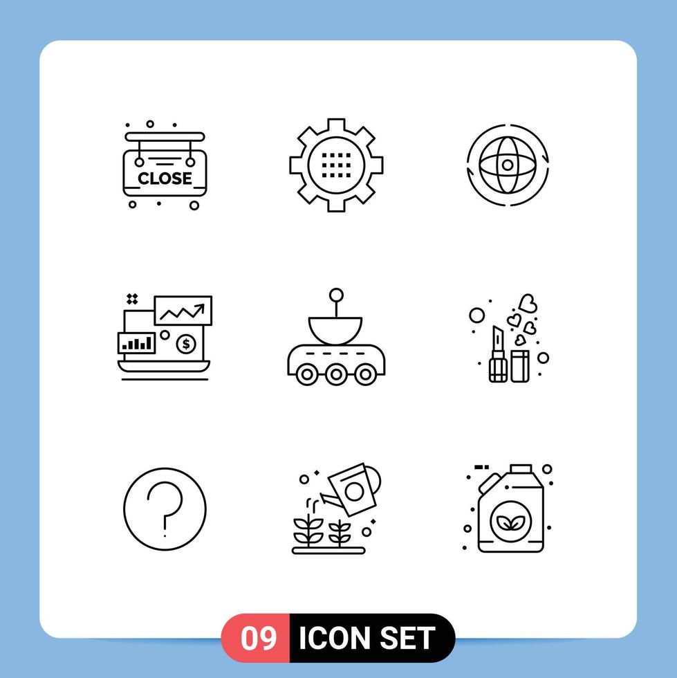 Modern Set of 9 Outlines and symbols such as car investment globe financial connect Editable Vector Design Elements