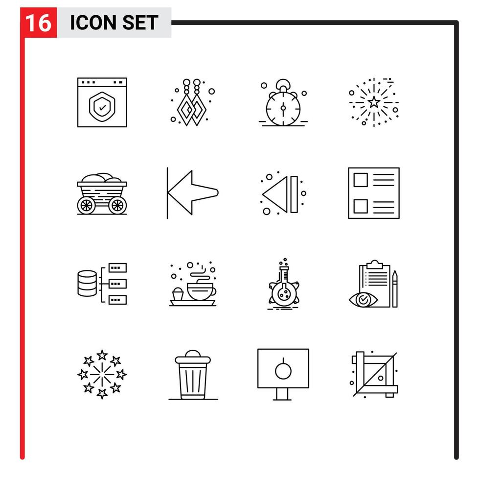 User Interface Pack of 16 Basic Outlines of cart thanks day clock salute celebrate Editable Vector Design Elements
