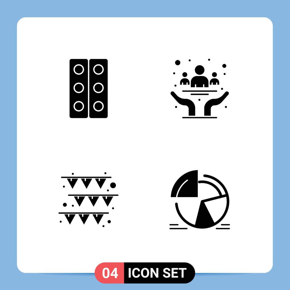 Group of 4 Modern Solid Glyphs Set for biology festival tray community paper Editable Vector Design Elements