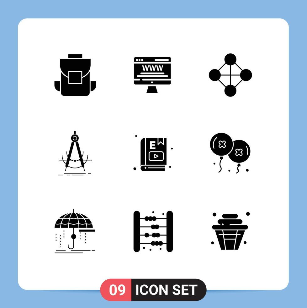 Set of 9 Modern UI Icons Symbols Signs for e learning measurement hierarchy compass accure Editable Vector Design Elements