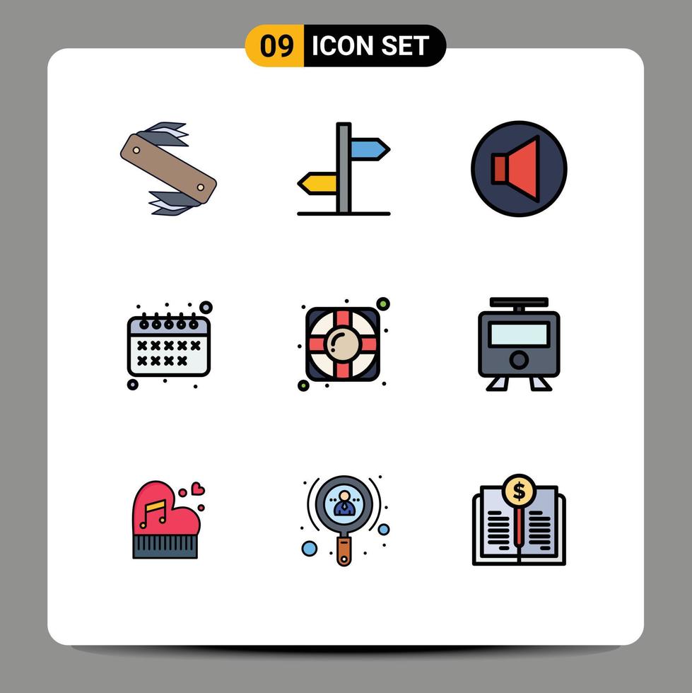 9 User Interface Filledline Flat Color Pack of modern Signs and Symbols of support help sign calendar back to school Editable Vector Design Elements
