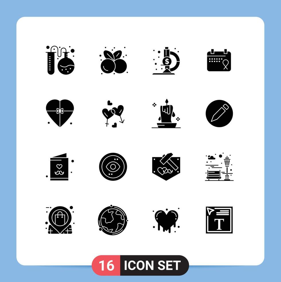 16 Universal Solid Glyphs Set for Web and Mobile Applications gift date summer operation calendar Editable Vector Design Elements