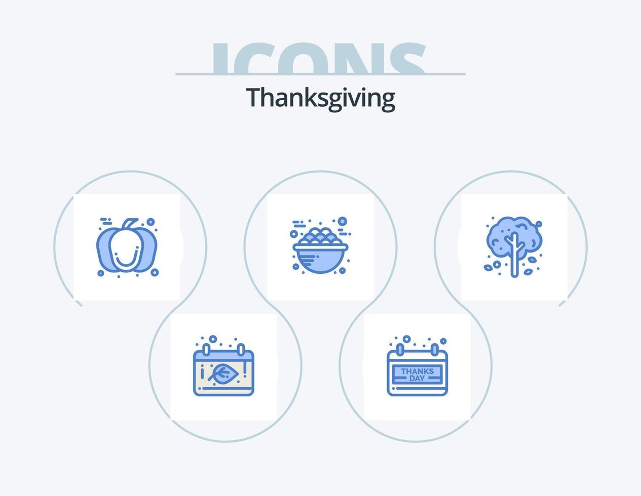 acción de gracias azul icono paquete 5 5 icono diseño. manzana. desayuno. calabaza. papilla. cuenco vector