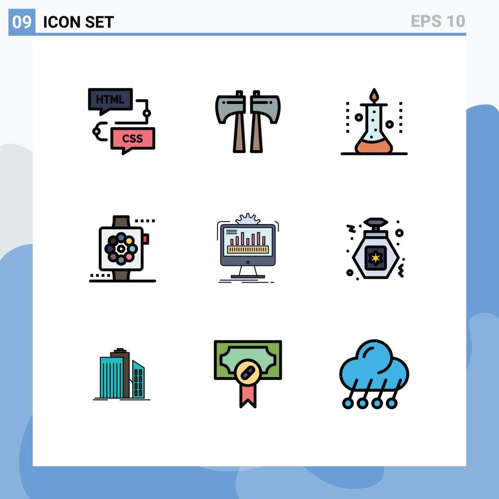 Set of 9 Modern UI Icons Symbols Signs for dashboard smart laboratory devices science lab Editable Vector Design Elements