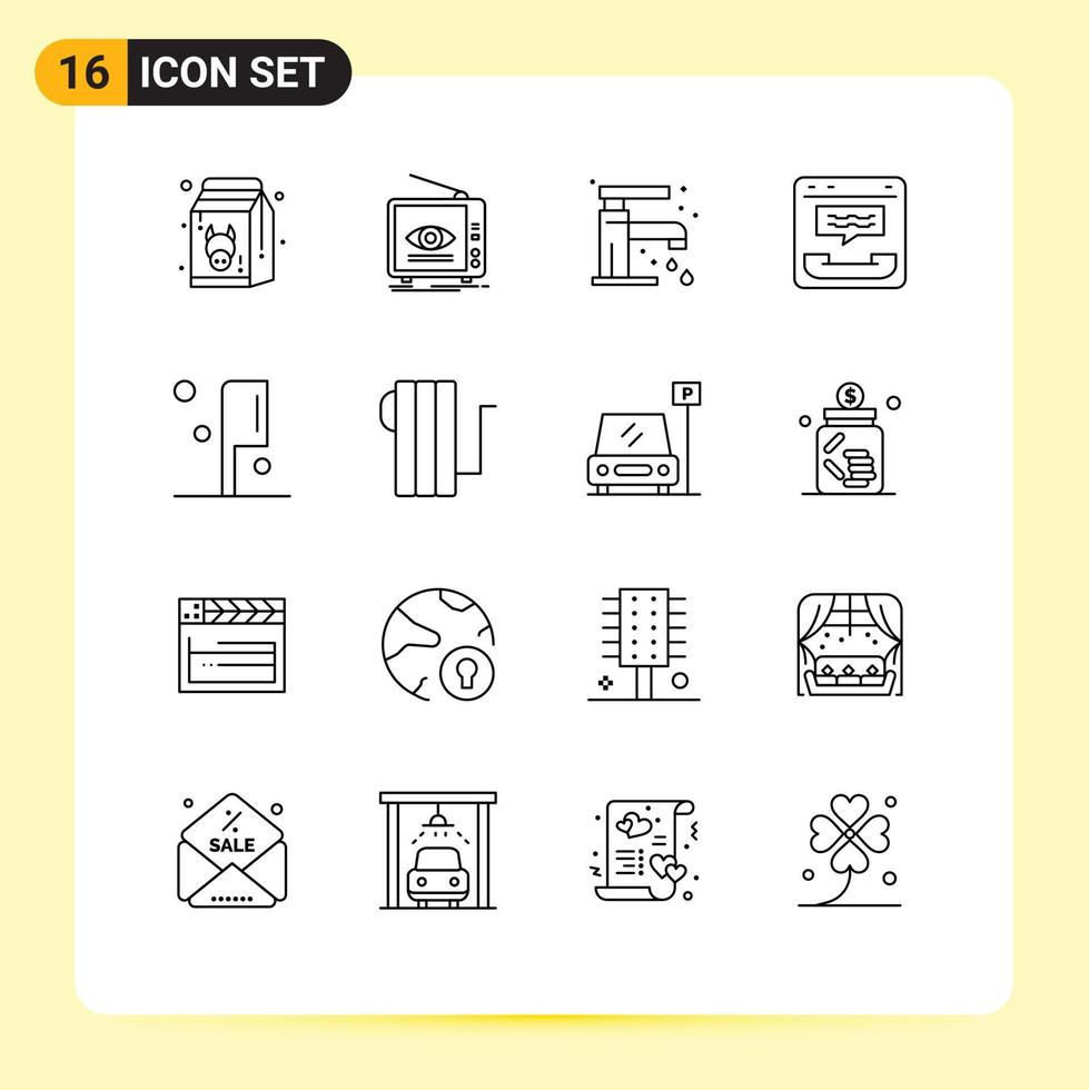16 Universal Outlines Set for Web and Mobile Applications contact center television call sink Editable Vector Design Elements