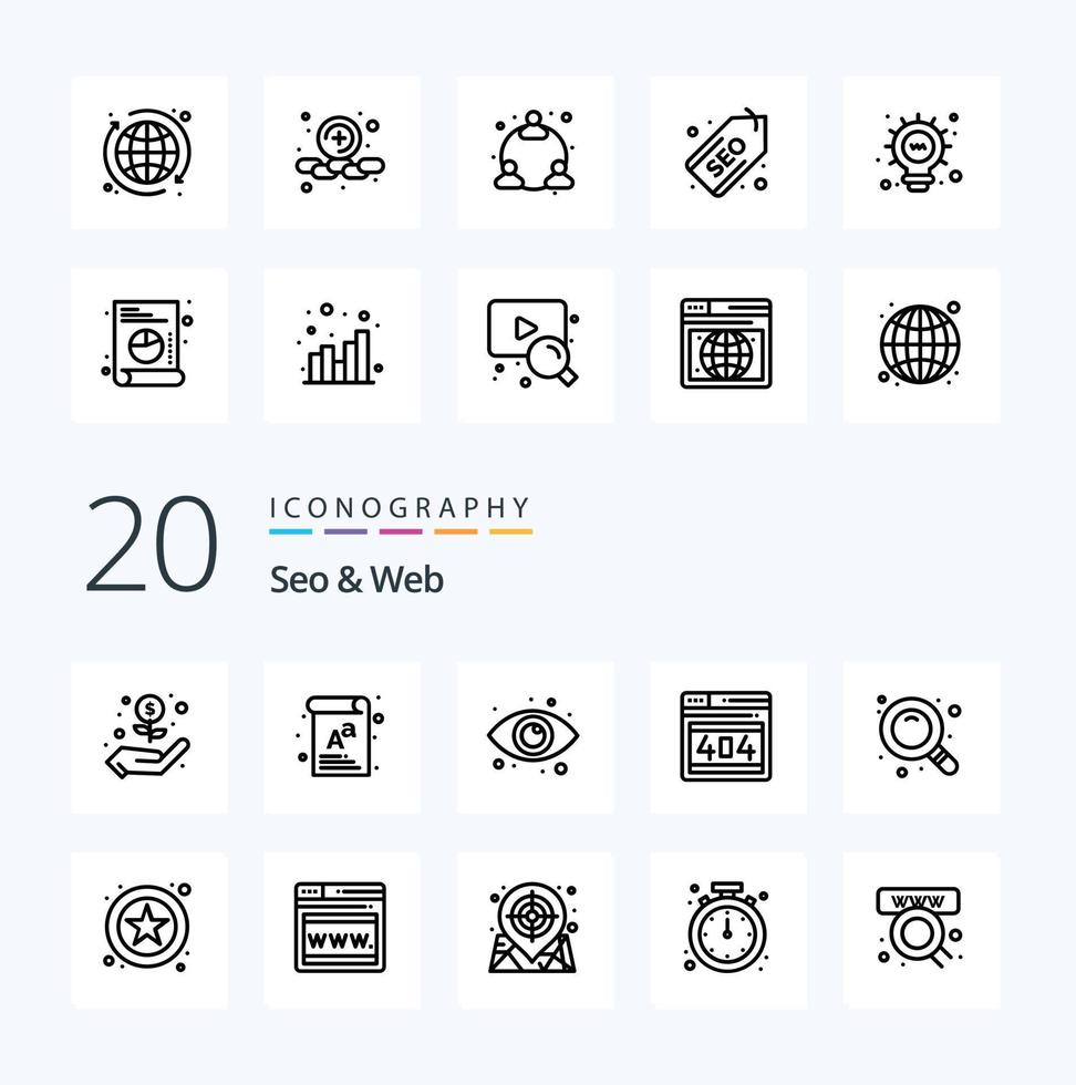 20 Seo  Web Line icon Pack like find search view error web vector